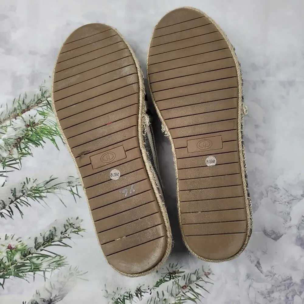 Charter Club Joeey Slip-on Natural & Silver Striped Espadrille Loafer size 8.5M